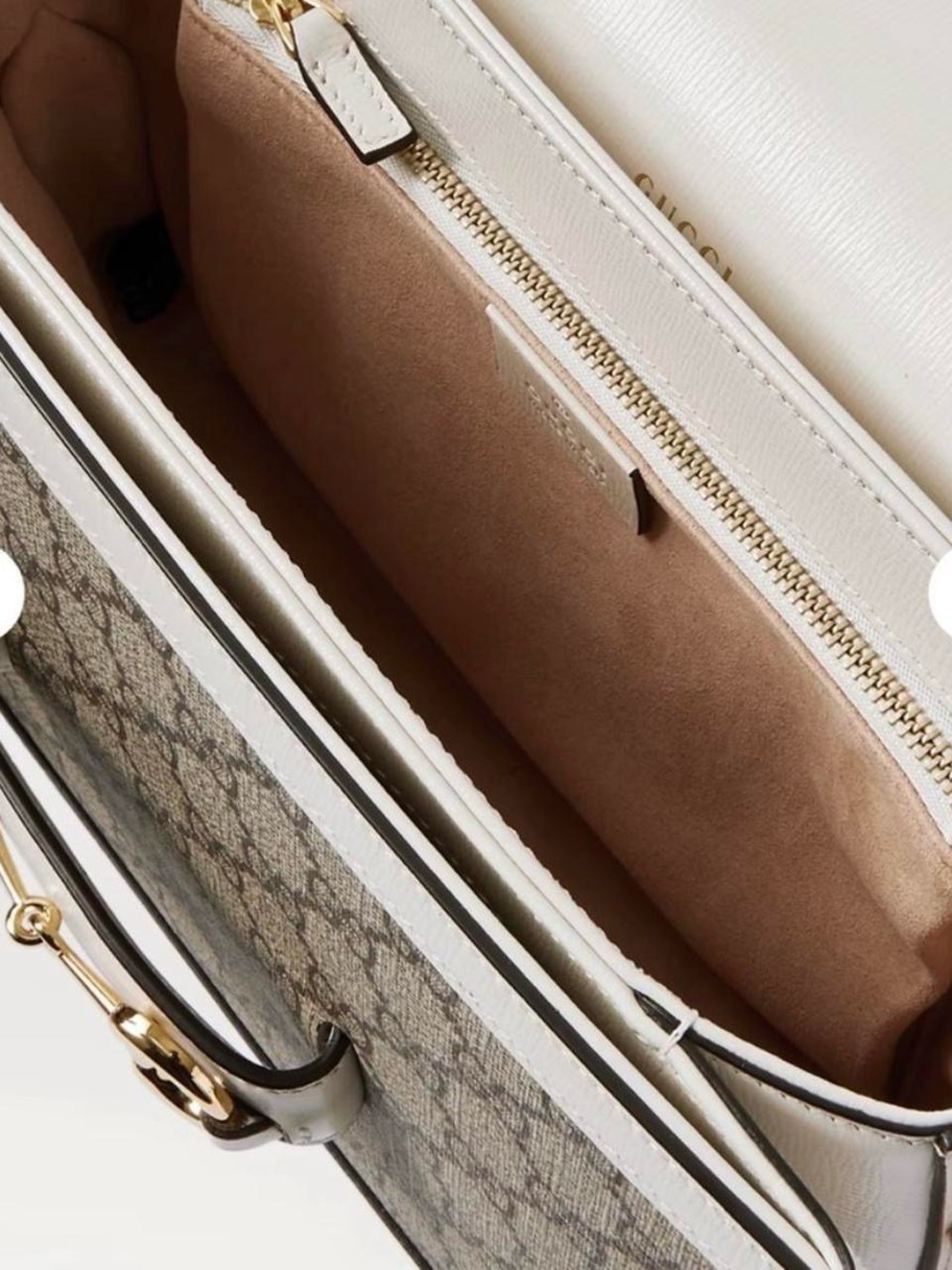Gucci Supreme 1955 Horsebit Shoulder Bag with White Trim, Deadstock, Medium - Picture 8 of 10